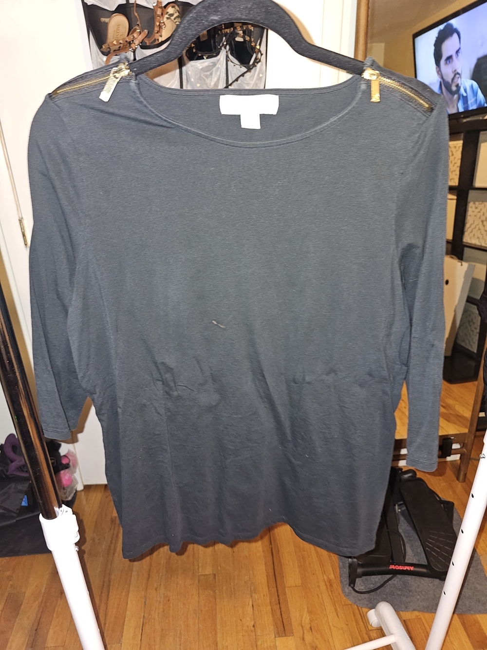 MICHAEL Michael Kors Black Long Sleeve Tee with Gold Shoulder Zippers